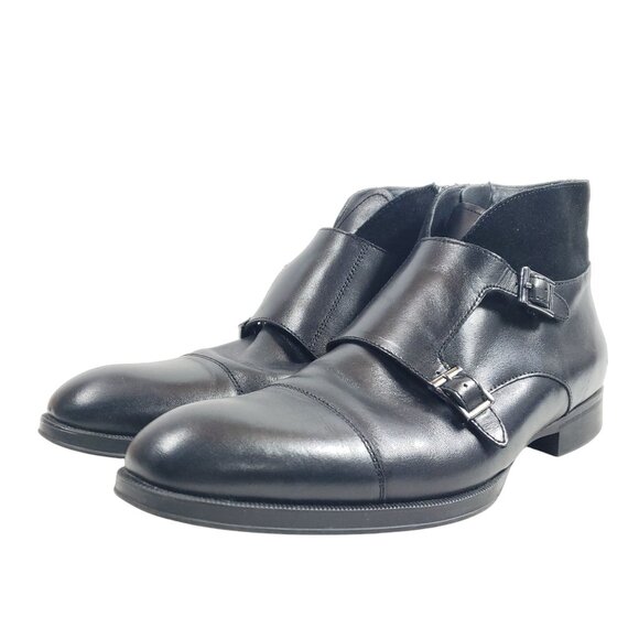 Alfani Callan Mens Size 9.5 Black Monk Strap Ankle Boots Leather Upper - Picture 2 of 9